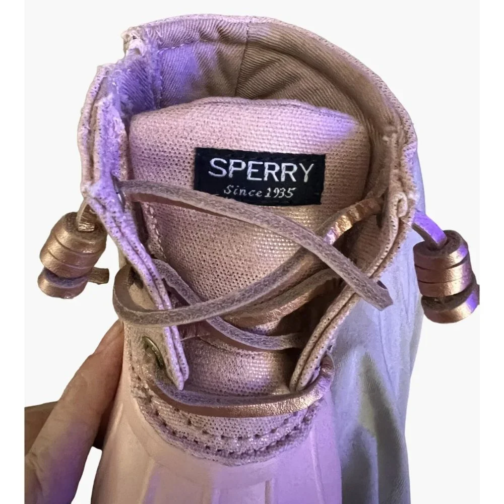 Sperry Saltwater Boots Blush Toddler Girls Size 8 Pink Rose Gold Metallic Water - Picture 8 of 10